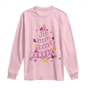 Christmas Breast Cancer Long Sleeve Shirt Pink Ribbon Xmas Tree TS09 Light Pink Print Your Wear
