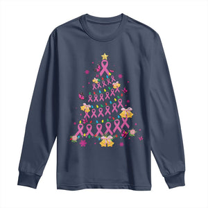 Christmas Breast Cancer Long Sleeve Shirt Pink Ribbon Xmas Tree TS09 Navy Print Your Wear