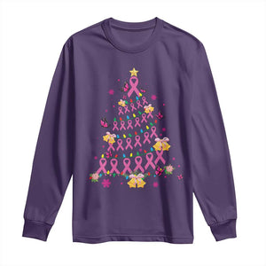Christmas Breast Cancer Long Sleeve Shirt Pink Ribbon Xmas Tree TS09 Purple Print Your Wear