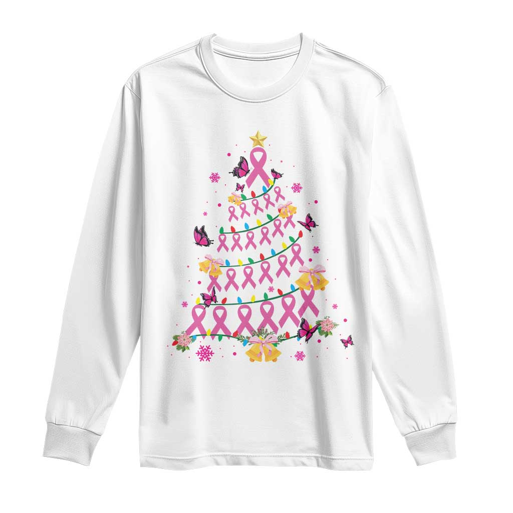 Christmas Breast Cancer Long Sleeve Shirt Pink Ribbon Xmas Tree TS09 White Print Your Wear