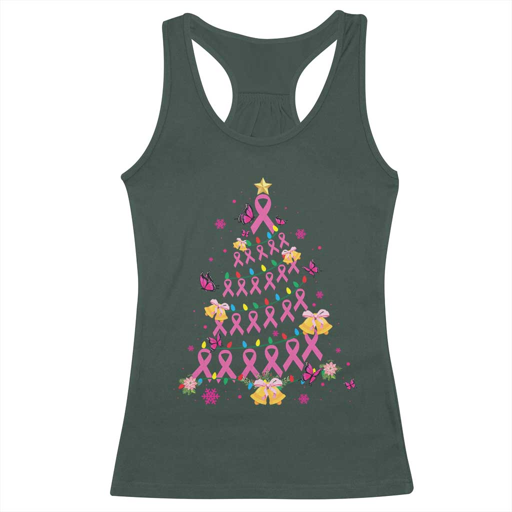 Christmas Breast Cancer Racerback Tank Top Pink Ribbon Xmas Tree TS09 Dark Forest Green Print Your Wear