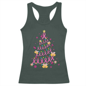 Christmas Breast Cancer Racerback Tank Top Pink Ribbon Xmas Tree TS09 Dark Forest Green Print Your Wear