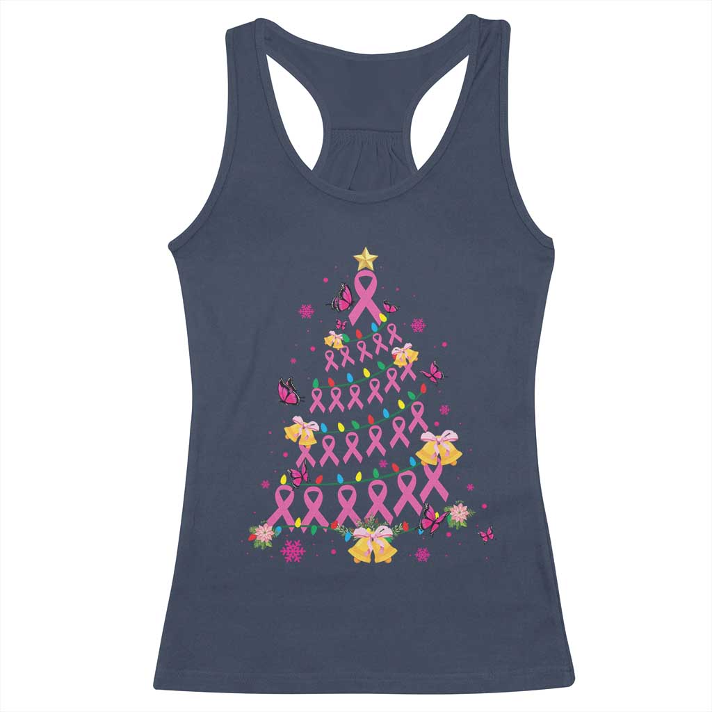 Christmas Breast Cancer Racerback Tank Top Pink Ribbon Xmas Tree TS09 Navy Print Your Wear