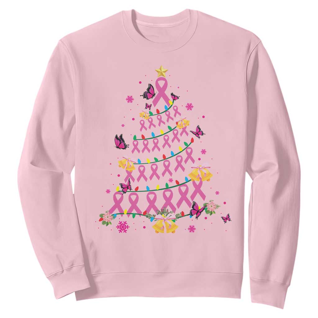 Christmas Breast Cancer Sweatshirt Pink Ribbon Xmas Tree TS09 Light Pink Print Your Wear