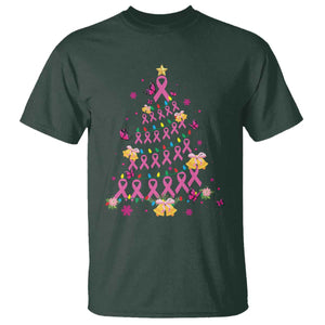 Christmas Breast Cancer T Shirt Pink Ribbon Xmas Tree TS09 Dark Forest Green Print Your Wear