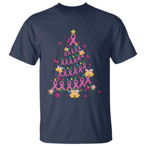 Christmas Breast Cancer T Shirt Pink Ribbon Xmas Tree TS09 Navy Print Your Wear