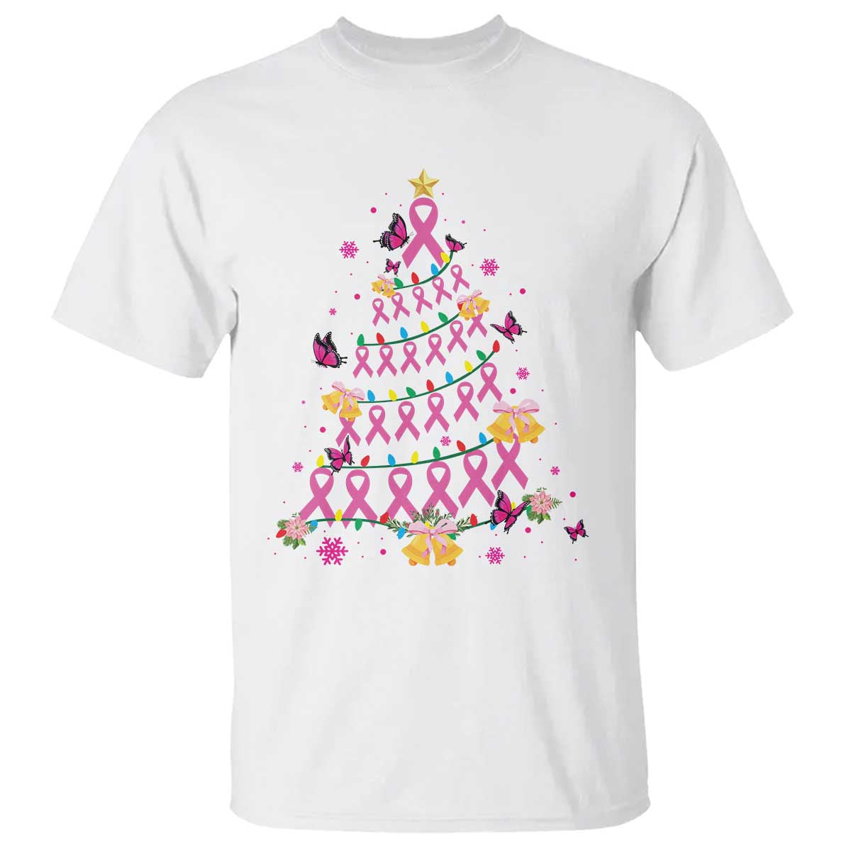 Christmas Breast Cancer T Shirt Pink Ribbon Xmas Tree TS09 White Print Your Wear