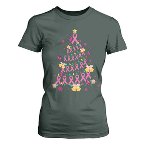 Christmas Breast Cancer T Shirt For Women Pink Ribbon Xmas Tree TS09 Dark Forest Green Print Your Wear
