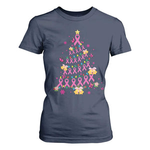 Christmas Breast Cancer T Shirt For Women Pink Ribbon Xmas Tree TS09 Navy Print Your Wear