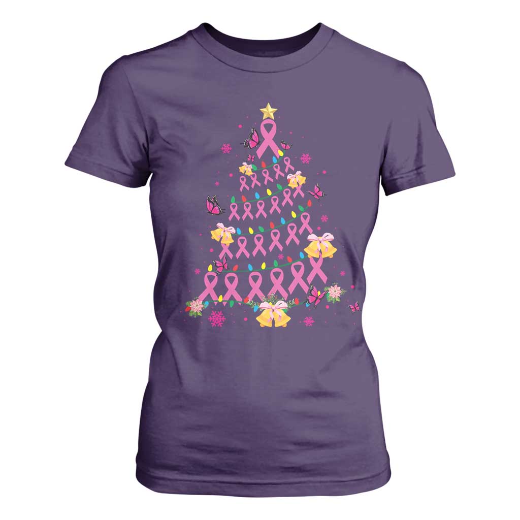 Christmas Breast Cancer T Shirt For Women Pink Ribbon Xmas Tree TS09 Purple Print Your Wear