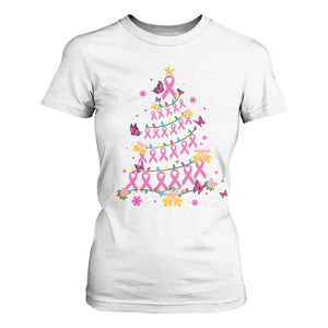 Christmas Breast Cancer T Shirt For Women Pink Ribbon Xmas Tree TS09 White Print Your Wear