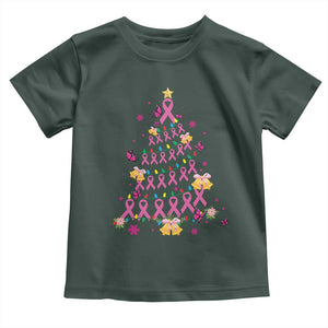 Christmas Breast Cancer Toddler T Shirt Pink Ribbon Xmas Tree TS09 Dark Forest Green Print Your Wear