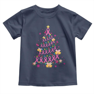 Christmas Breast Cancer Toddler T Shirt Pink Ribbon Xmas Tree TS09 Navy Print Your Wear