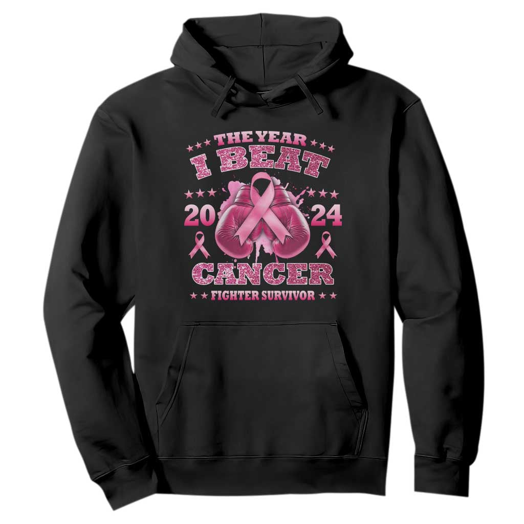 The Year I Beat Cancer Boxing Gloves Fighter Survivor Hoodie TS09 Black Print Your Wear