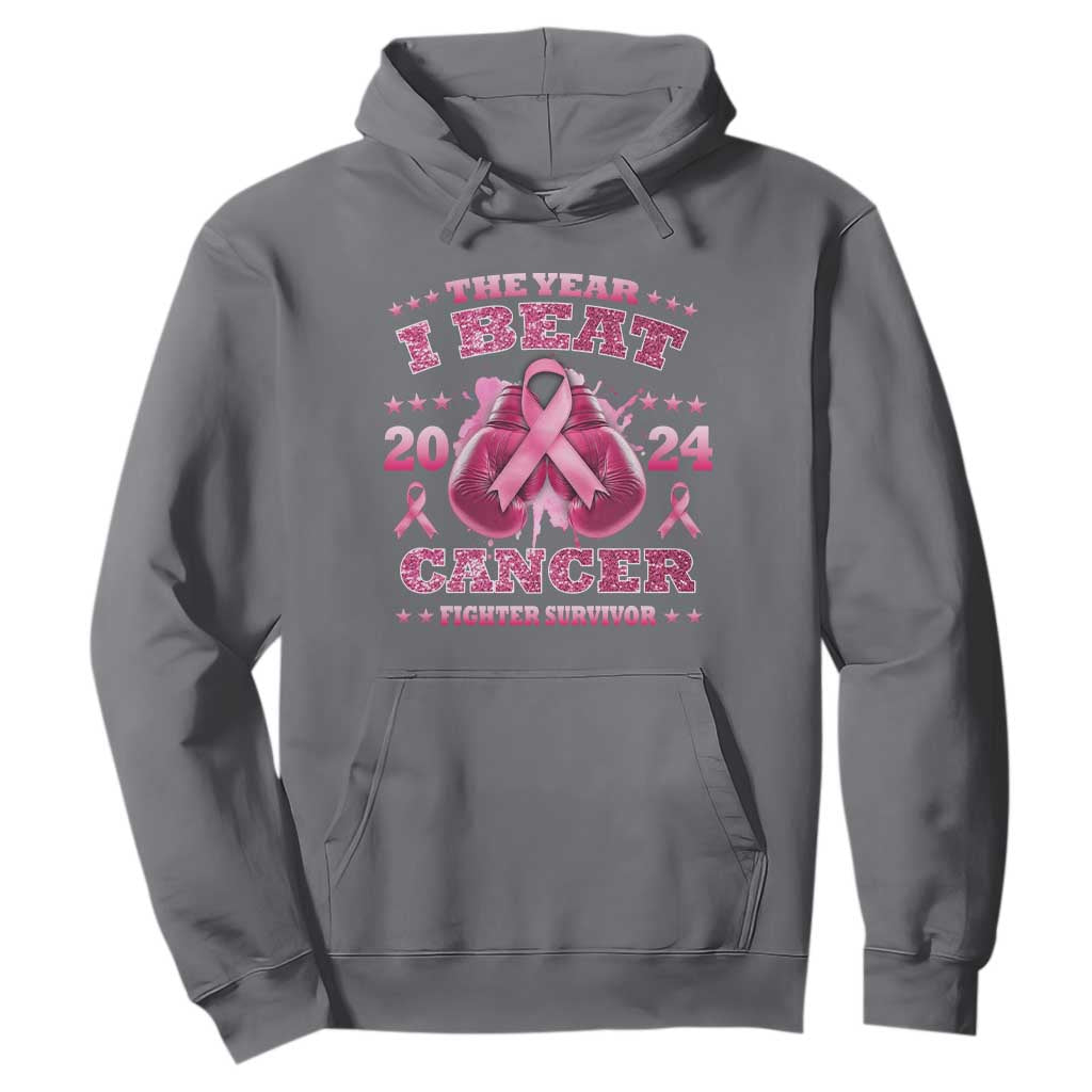 The Year I Beat Cancer Boxing Gloves Fighter Survivor Hoodie TS09 Charcoal Print Your Wear