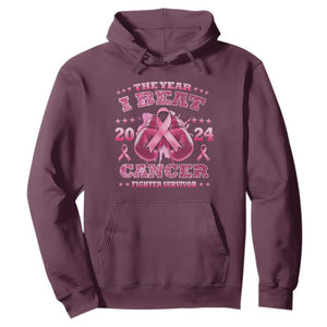 The Year I Beat Cancer Boxing Gloves Fighter Survivor Hoodie TS09 Maroon Print Your Wear