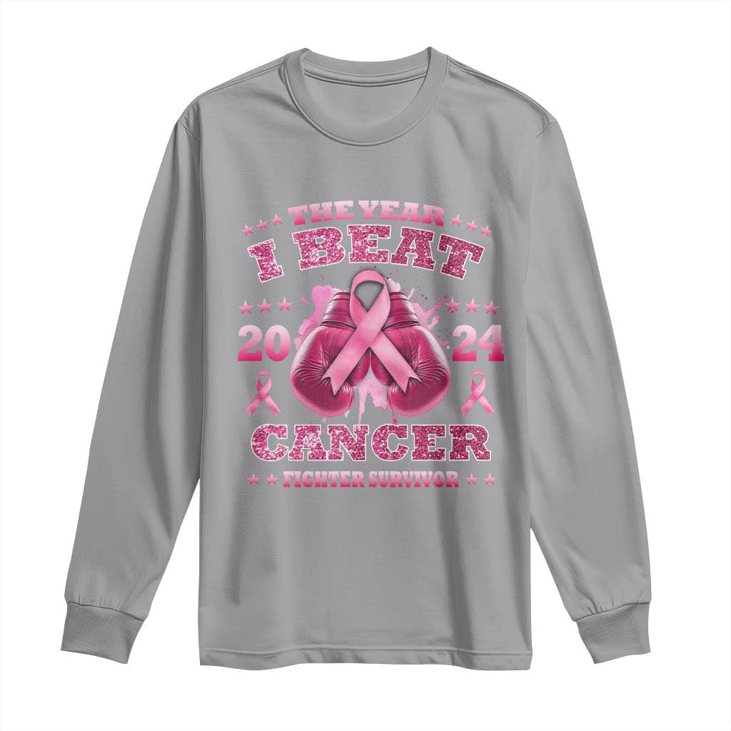 The Year I Beat Cancer Boxing Gloves Fighter Survivor Long Sleeve Shirt TS09 Sport Gray Print Your Wear