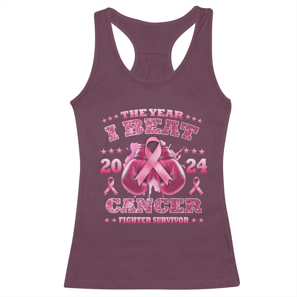 The Year I Beat Cancer Boxing Gloves Fighter Survivor Racerback Tank Top TS09 Maroon Print Your Wear