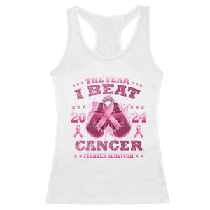 The Year I Beat Cancer Boxing Gloves Fighter Survivor Racerback Tank Top TS09 White Print Your Wear