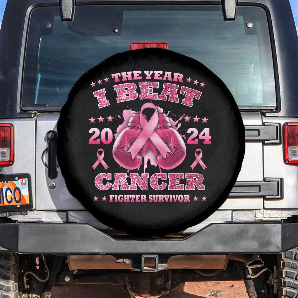 The Year I Beat Cancer Boxing Gloves Fighter Survivor Spare Tire Cover TS09 No hole Black Print Your Wear