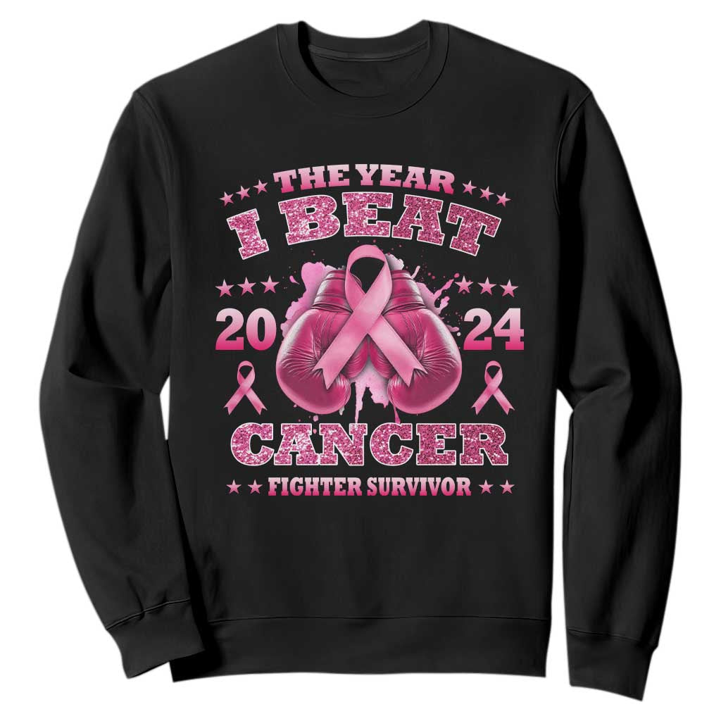 The Year I Beat Cancer Boxing Gloves Fighter Survivor Sweatshirt TS09 Black Print Your Wear