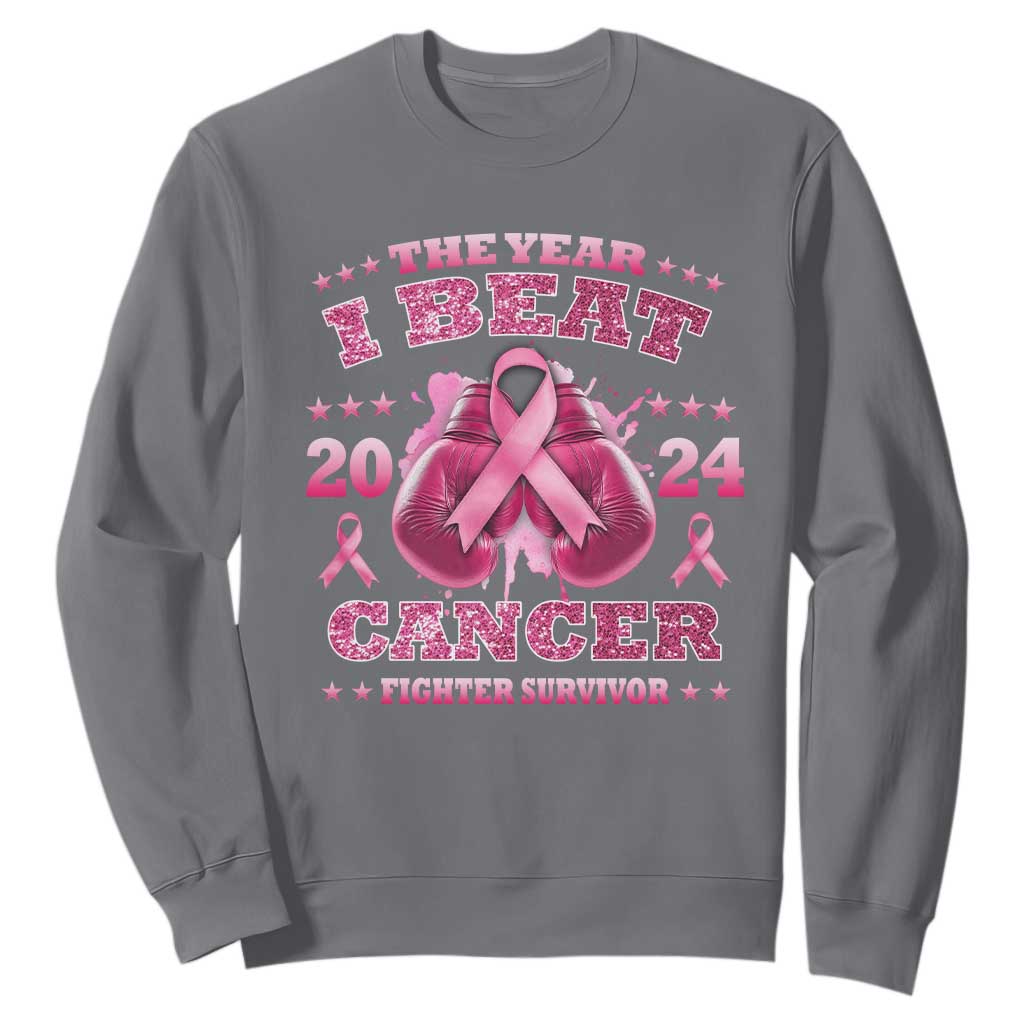 The Year I Beat Cancer Boxing Gloves Fighter Survivor Sweatshirt TS09 Charcoal Print Your Wear