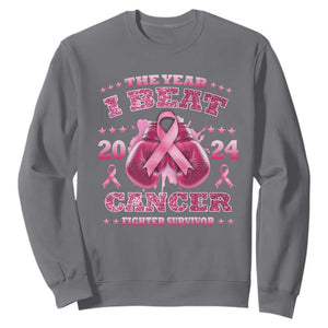 The Year I Beat Cancer Boxing Gloves Fighter Survivor Sweatshirt TS09 Charcoal Print Your Wear