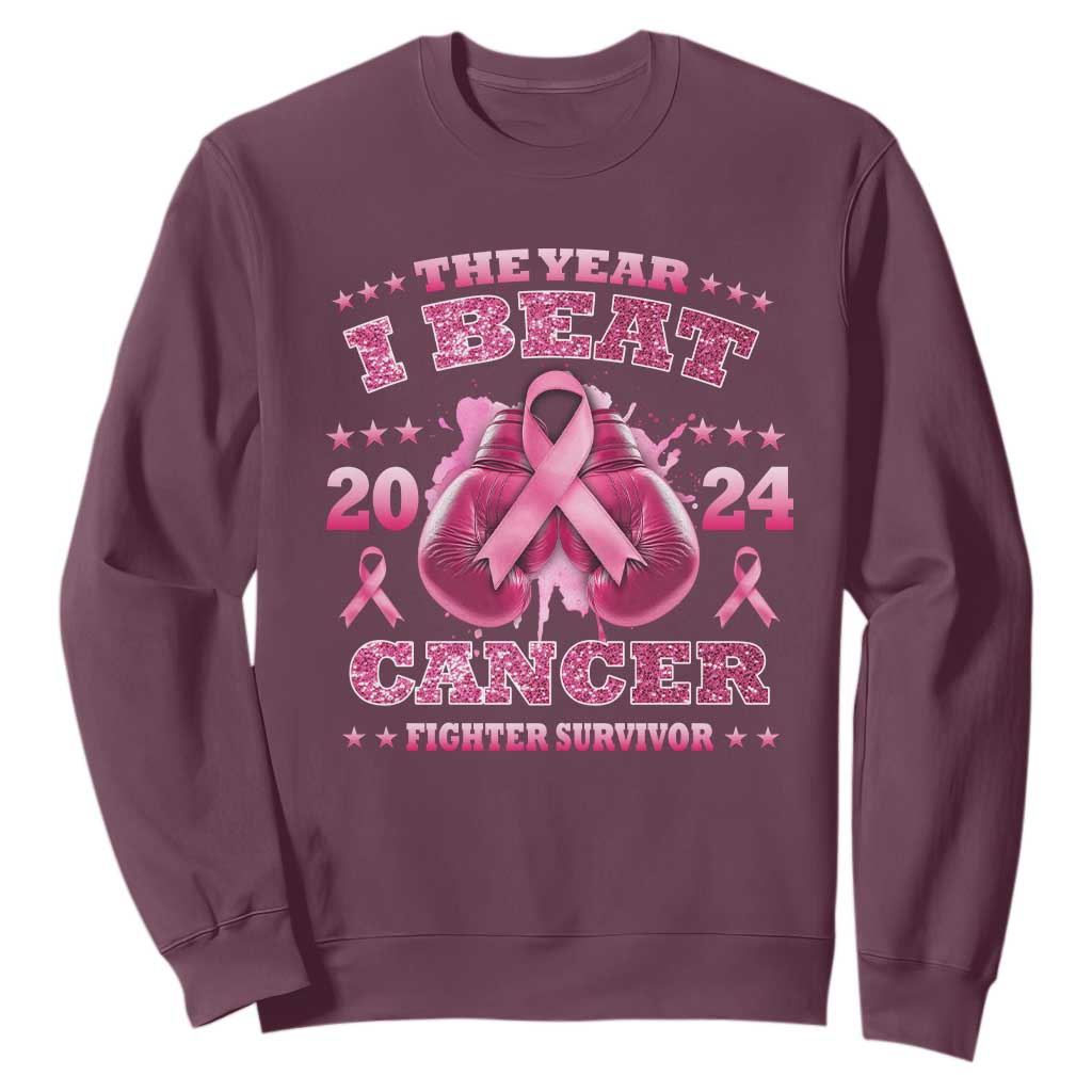 The Year I Beat Cancer Boxing Gloves Fighter Survivor Sweatshirt TS09 Maroon Print Your Wear