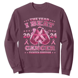 The Year I Beat Cancer Boxing Gloves Fighter Survivor Sweatshirt TS09 Maroon Print Your Wear