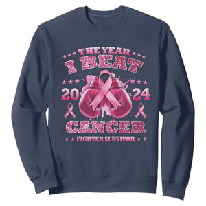 The Year I Beat Cancer Boxing Gloves Fighter Survivor Sweatshirt TS09 Navy Print Your Wear