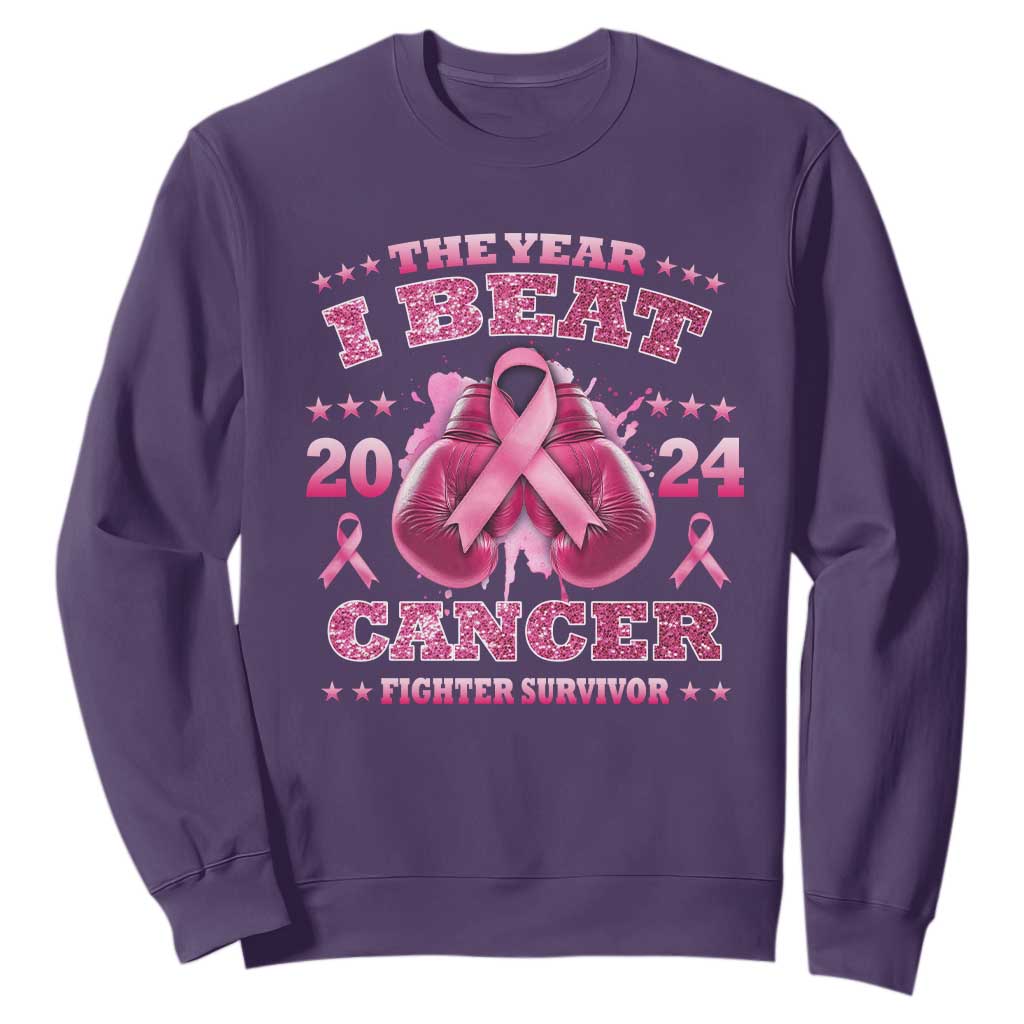 The Year I Beat Cancer Boxing Gloves Fighter Survivor Sweatshirt TS09 Purple Print Your Wear