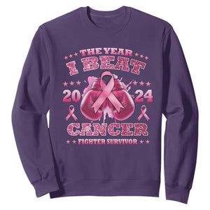 The Year I Beat Cancer Boxing Gloves Fighter Survivor Sweatshirt TS09 Purple Print Your Wear
