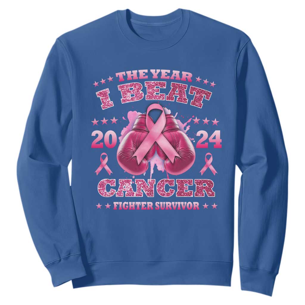 The Year I Beat Cancer Boxing Gloves Fighter Survivor Sweatshirt TS09 Royal Blue Print Your Wear