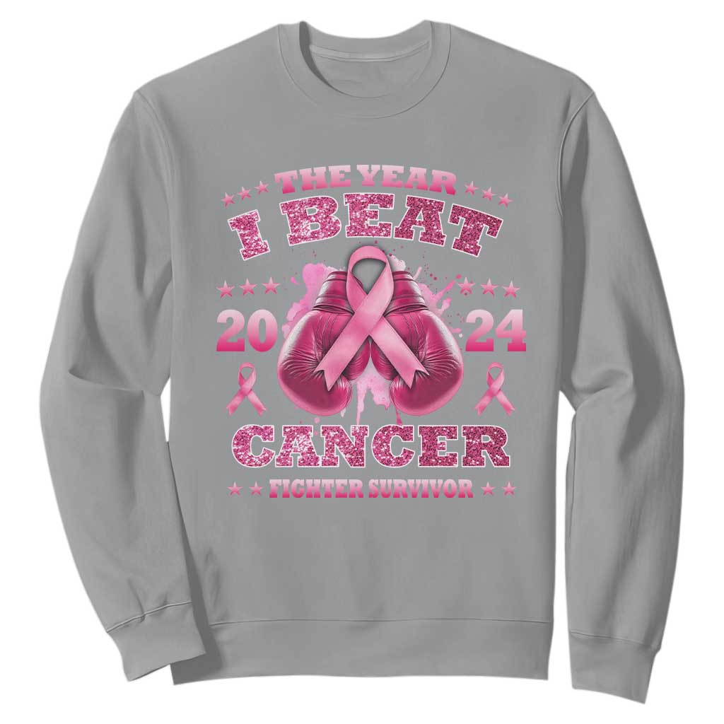 The Year I Beat Cancer Boxing Gloves Fighter Survivor Sweatshirt TS09 Sport Gray Print Your Wear