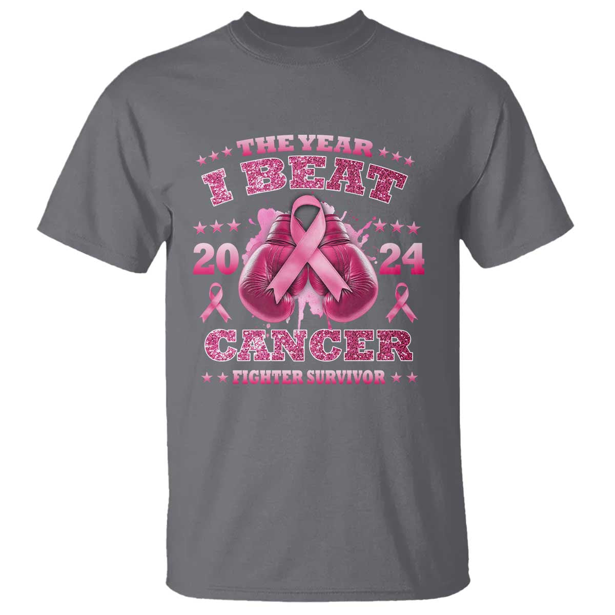 The Year I Beat Cancer Boxing Gloves Fighter Survivor T Shirt TS09 Charcoal Print Your Wear