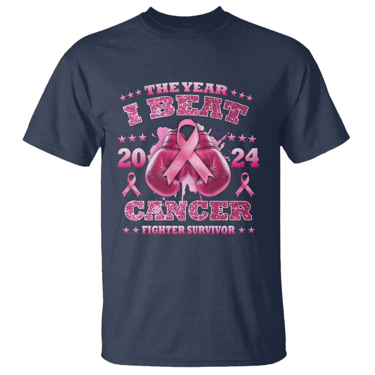 The Year I Beat Cancer Boxing Gloves Fighter Survivor T Shirt TS09 Navy Print Your Wear