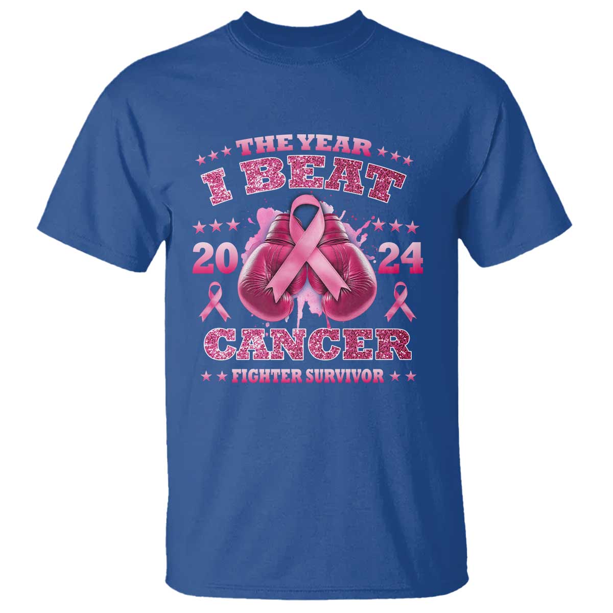 The Year I Beat Cancer Boxing Gloves Fighter Survivor T Shirt TS09 Royal Blue Print Your Wear