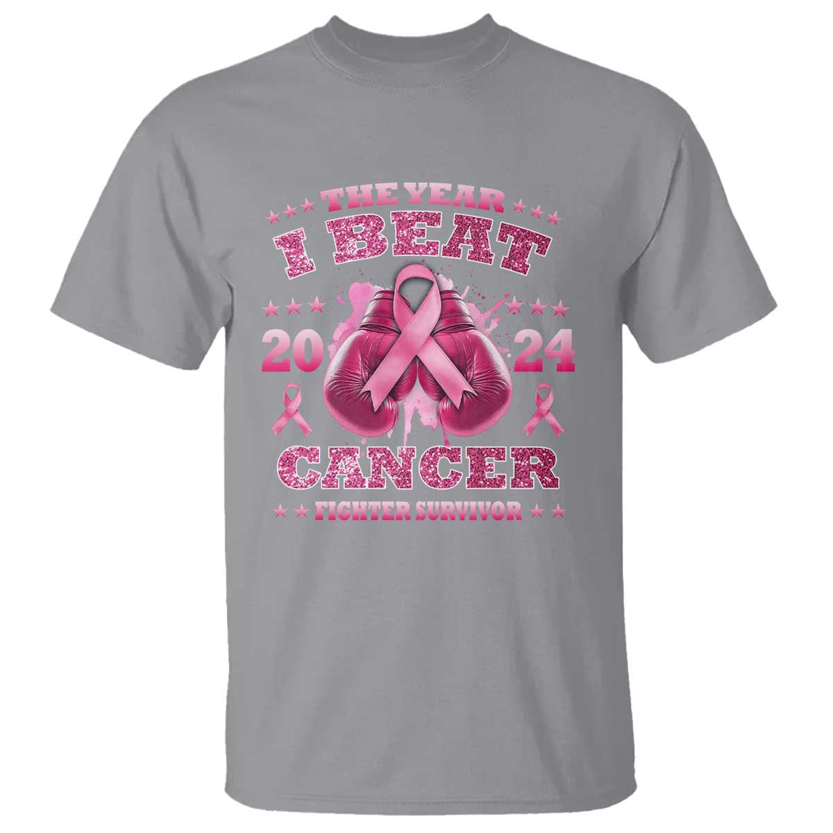 The Year I Beat Cancer Boxing Gloves Fighter Survivor T Shirt TS09 Sport Gray Print Your Wear