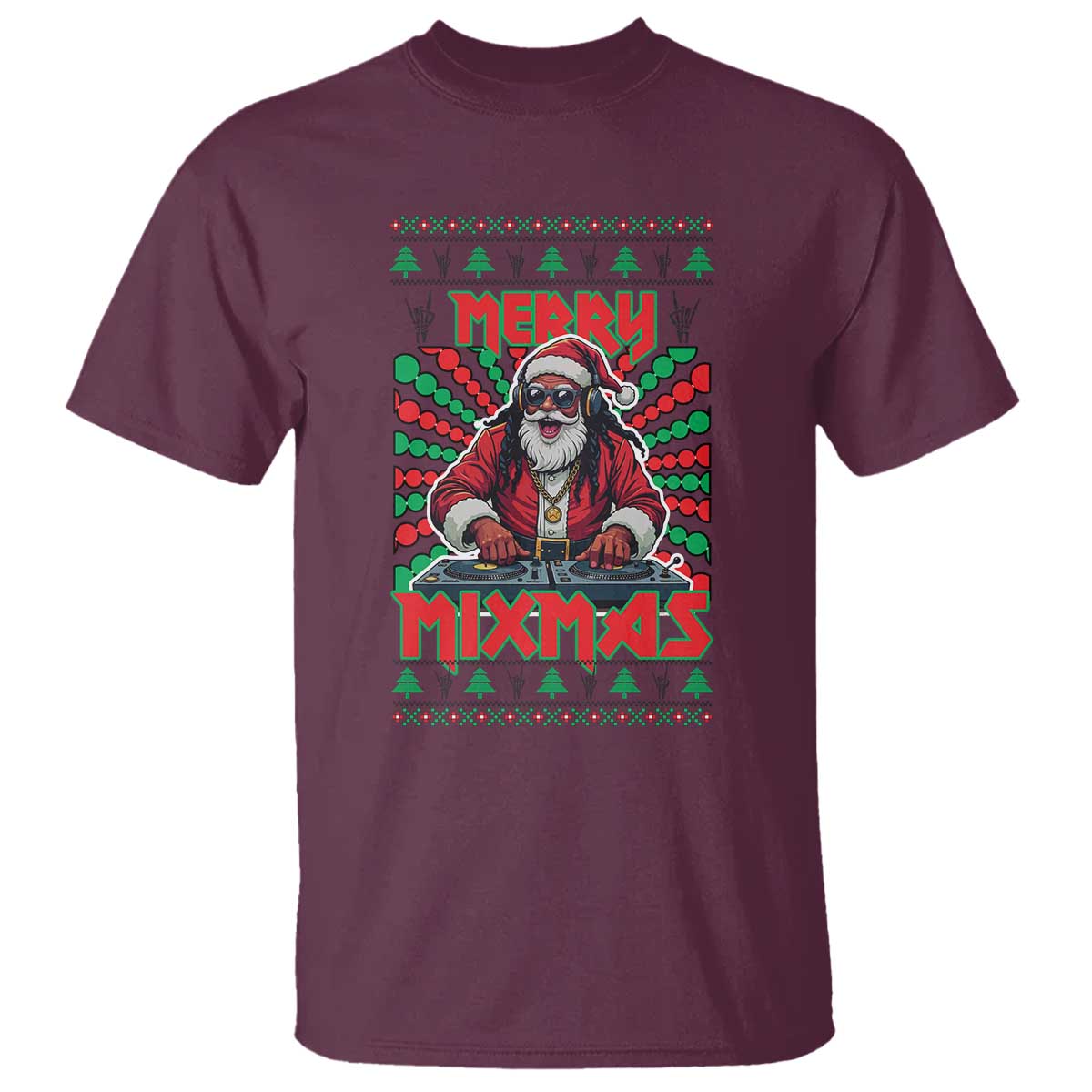 Funny Xmas Party T Shirt Merry Mixmas Santa DJ TS09 Maroon Print Your Wear