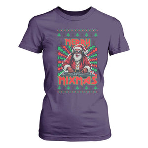 Funny Xmas Party T Shirt For Women Merry Mixmas Santa DJ TS09 Purple Print Your Wear