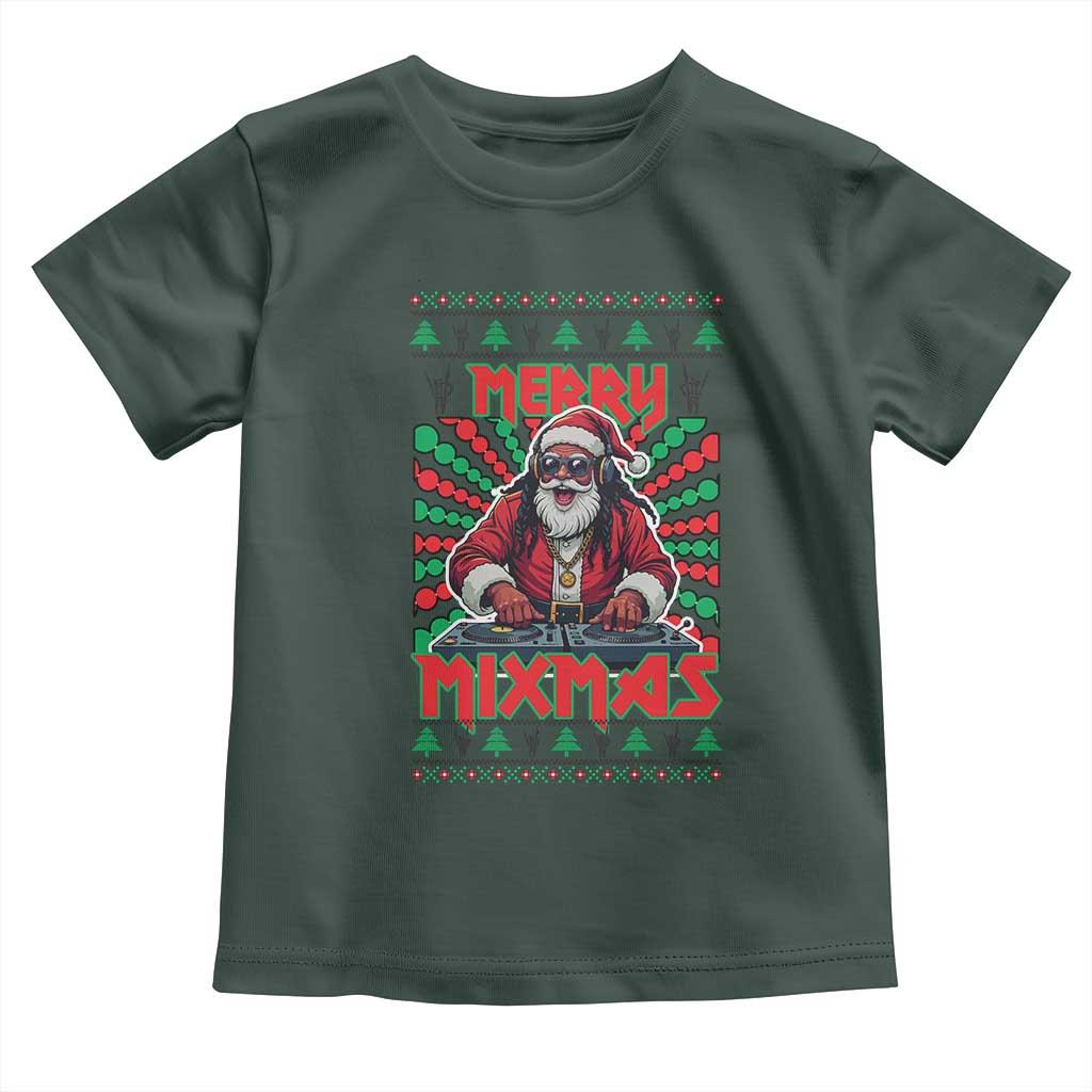Funny Xmas Party Toddler T Shirt Merry Mixmas Santa DJ TS09 Dark Forest Green Print Your Wear