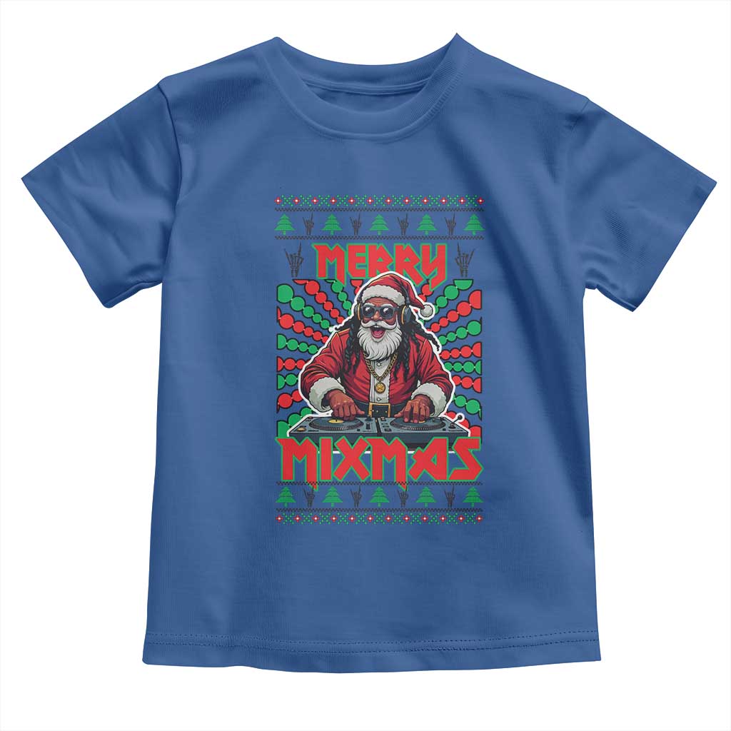 Funny Xmas Party Toddler T Shirt Merry Mixmas Santa DJ TS09 Royal Blue Print Your Wear