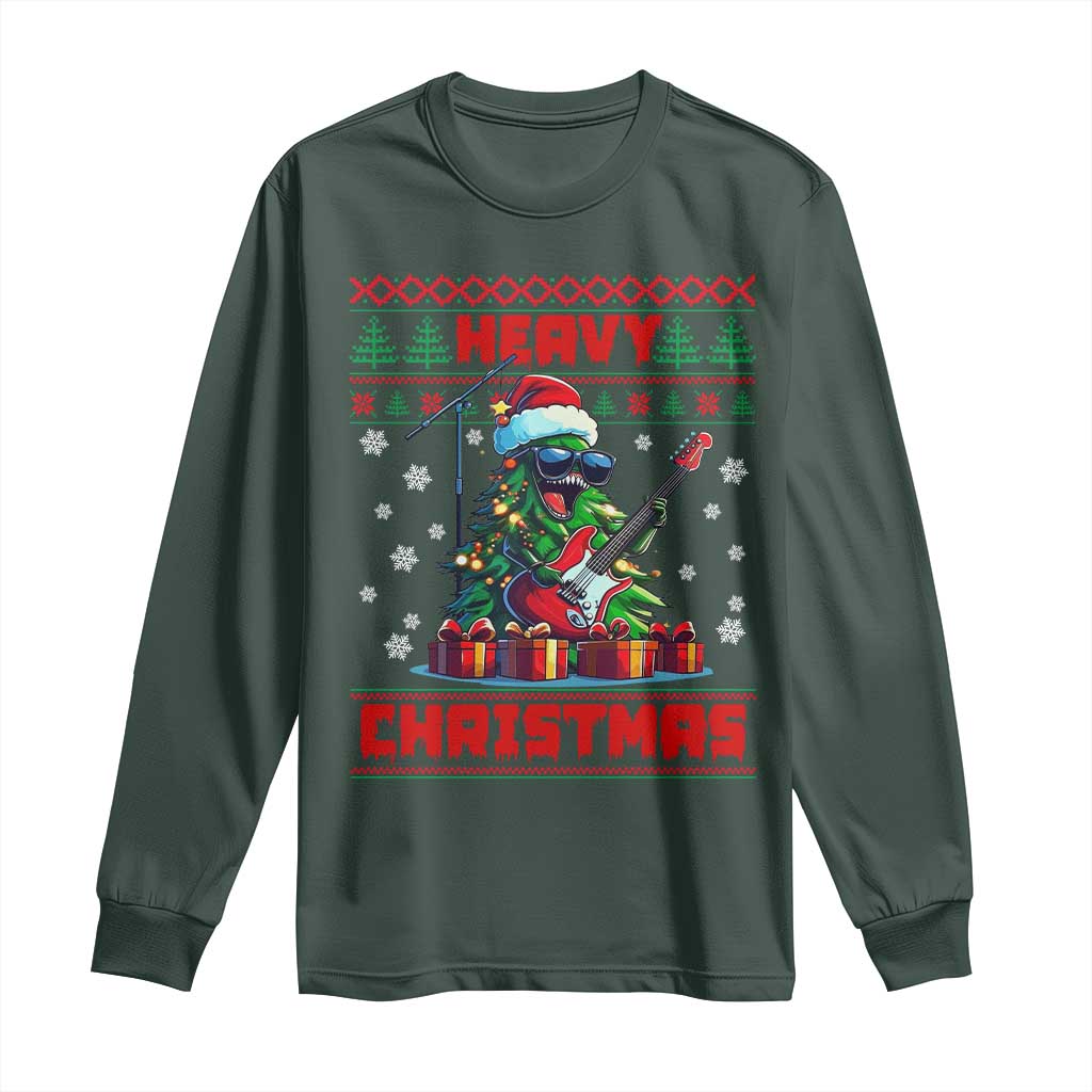 Funny Heavy Christmas Rock Band Guitarist Long Sleeve Shirt TS09 Dark Forest Green Print Your Wear