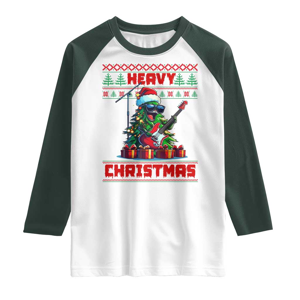 Funny Heavy Christmas Rock Band Guitarist Raglan Shirt TS09 White Dark Forest Green Print Your Wear