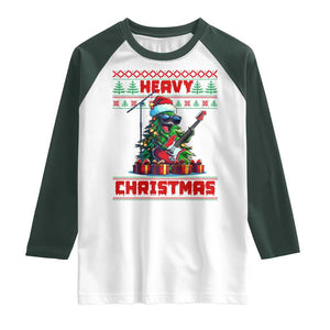 Funny Heavy Christmas Rock Band Guitarist Raglan Shirt TS09 White Dark Forest Green Print Your Wear