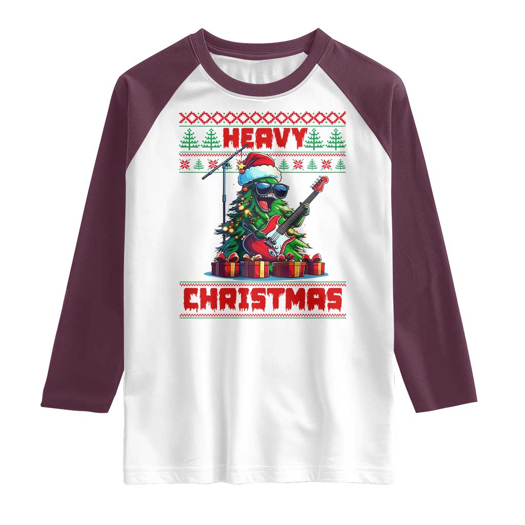 Funny Heavy Christmas Rock Band Guitarist Raglan Shirt TS09 White Maroon Print Your Wear