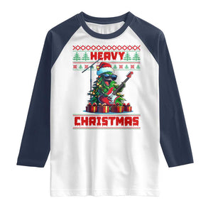 Funny Heavy Christmas Rock Band Guitarist Raglan Shirt TS09 White Navy Print Your Wear