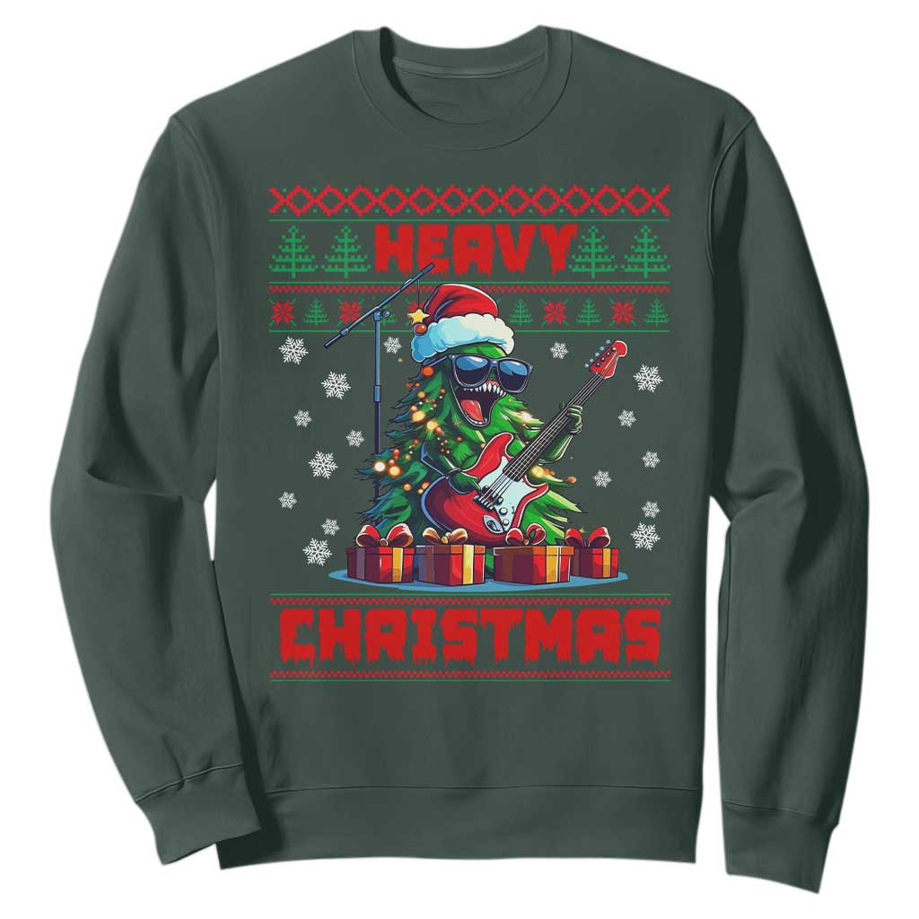 Funny Heavy Christmas Rock Band Guitarist Sweatshirt TS09 Dark Forest Green Print Your Wear