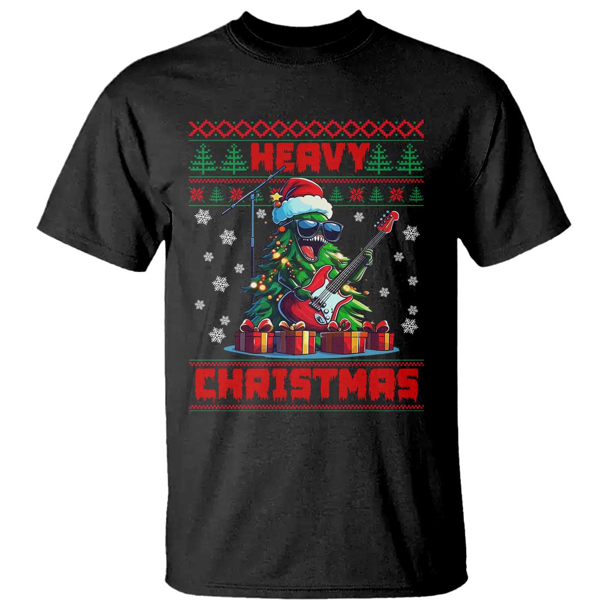 Funny Heavy Christmas Rock Band Guitarist T Shirt TS09 Black Print Your Wear