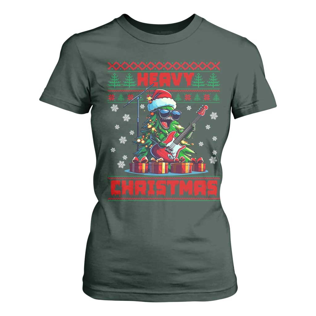 Funny Heavy Christmas Rock Band Guitarist T Shirt For Women TS09 Dark Forest Green Print Your Wear